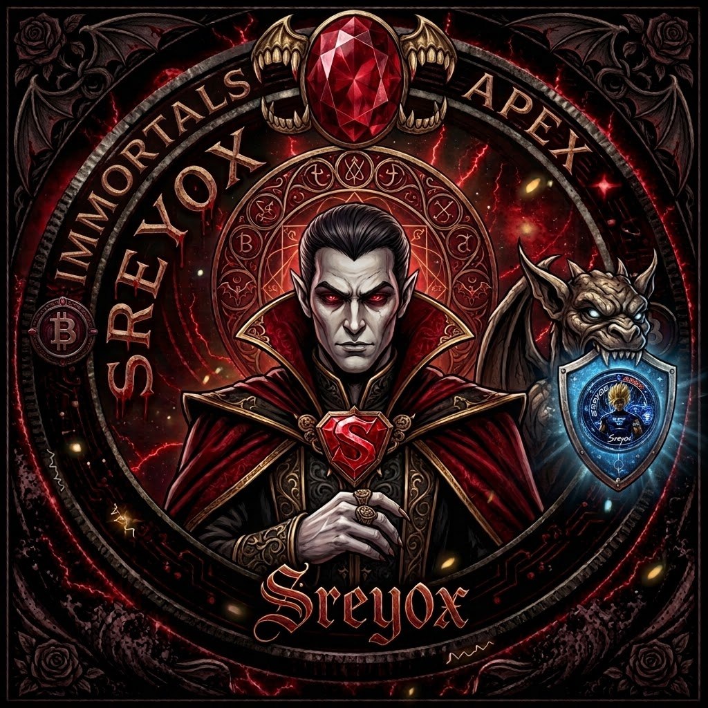 Srey0x Immortals crest: a crimson vampire lord flanked by a gargoyle and blood ruby
